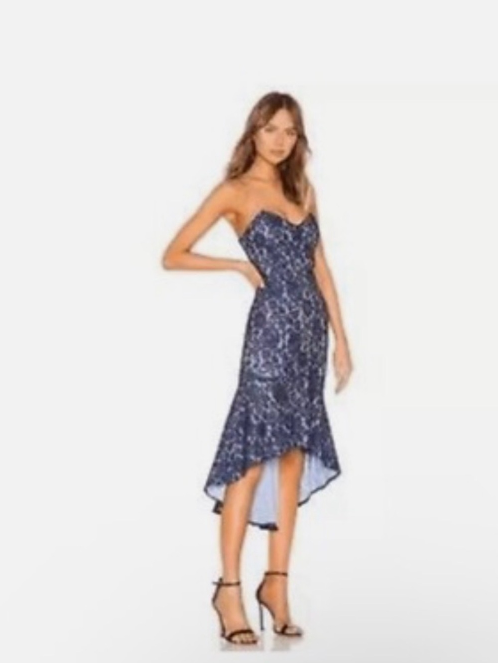 Strapless Navy Lace High-Low Dress